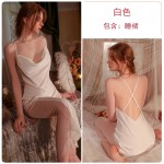 Qiruo brand autumn and winter long style pajamas, velvet pure desire, mesh suspender pajamas, outerwear, home clothing set P2972