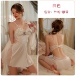 Guiruo Brand's New Open Back Temptation Chest Cushion Gathered Strap Sleeping Dress French Outrobe Home Furnishing Set P3143