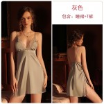 Guiruo Pajamas Sexy Deep V Lace Satin Solid Tone Suspended Nightwear, Nightgown, Bathrobe, Home Furnishing Set Sent on behalf of 245