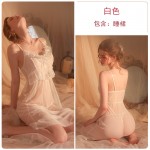 Guiruo Fun Lingerie Sexy Mesh Perspective Attractive Sweet Strap Long Dress Outer Robe Women's Home Suit Set 2132