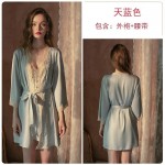 Guiruo Brand Solid Lace Small Chest Pajamas Low Chest Suspended Dress Lace Comfortable Outer Robe Home Suit Set 893