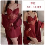 Guiruo Sexy Gathering Pajamas with Chest Pads and Steel Rings Large Hanging Pajama Dress Outer Robe Women's Home Furnishing Set 2044