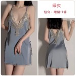 Guiruo Sexy Deep V Satin Lace Suspended Nightgown Sleeping Loose Bridal Nightgown Bathrobe Home Furnishing Set Sent on behalf of 272