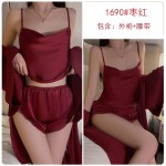 Guiruo Summer Ice Silk Pajamas Swinging Neck Simple Sling Shorts Mesh Outer Robe High Grade Home Fury Set 3588