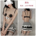 Guiruo Fun Lingerie Sexy Dew Breast Temptation Steel Ring Gathering Small Chest Pajamas Dew Waist Short Skirt Uniform Set 1473