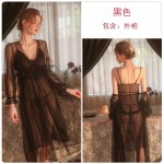 Guiruo Fun Lingerie Sexy Mesh Perspective Attractive Sweet Strap Long Dress Outer Robe Women's Home Suit Set 2132