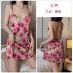 Guiruo Satin Print with Chest Pad Small Chest Fold Back Cross V-shaped Naked Back Women's Homewear Sleepwear 3764