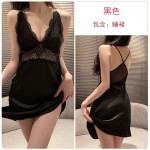 Guiruo New Sexy Pajamas Women's Ice Silk Backless Lace Perspective Suspended Sleepwear Women's Home Furnishing Set 19389