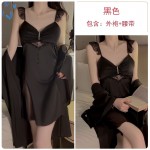 Guiruo Sexy V-neck Low cut gathered and padded with Sweet Lace Perspective Temptation Sleeping Dress Outer Robe Home Suit J3123