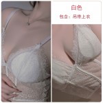 Ruo Ruo Sexy Backless Perspective Lace Deep V Temptation with Chest Cushion Bra Style Top and Shorts Pure Desire Three Point Set