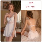 Guiruo Sexy Satin Deep V Lace Chest Cushion Steel Ring Gathering Backless Temptation Sling Dress Home Suit Set 2043