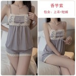 Guiruo French style private room sexy pure desire thin style suspender pajamas shorts mesh outer robe women's home clothing set 3486