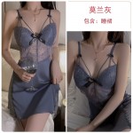 Guiruo Sexy Gathering Pajamas with Chest Pads and Steel Rings Large Hanging Pajama Dress Outer Robe Women's Home Furnishing Set 2044