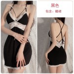 Rosette Sweet Lace Perspective and Chest Cushion Cross Open Back Seduction Slim Fit Sleeping Skirt Outer Robe Home Suit Set 2452