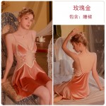 Guiruo Brand Sexy Velvet Private Room with Chest Pads Gathered Low Breast Sleeping Dress Lace Up Outer Robe Home Suit Set 2825