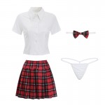 Guiruo Fun Lingerie Sexy and Tempting Bow Neck Check Pleated Short Skirt Pure Student Uniform Set 2587