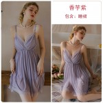 Guiruo Sexy Lace Mesh Perspective Attractive Deep V Sling Sleeping Dress Casual Outrobe Women's Home Furnishing Set 2133