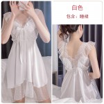 Guiruo Sexy Deep V Wave Dot Mesh Pajamas Sweet Bow Strap Sleepwear Women's Home Furnishing Set 2535