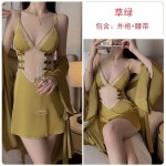 Guiruo Brand Sexy Lace Perspective Temptation Pajamas Backless Bow Strap Sleepwear Home Suit Set 1667