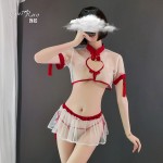 Guiruo Fun Lingerie Women's Sexy Hollow Out Breast Dewing Temptation Classical Qipao Retro Plate Buckle Passion Set 825