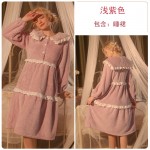 Guiruo Brand Flannel Doll Neck, Lace Splice, Pleated, Can be Outworn Nightwear, Women's Home Suit Set W2944