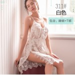 Guiruo high-end European and American large size seductive sexy lingerie with side slit lace suspender pajamas for women's transparent and fun pajamas