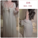 Guiruo Sexy Mesh Splice Lace Flower Decoration Hollow out with Chest Cushion Sleeping Skirt Outer Robe Home Suit Set 2644