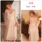 Guiruo Fun Lingerie Sexy Mesh Perspective Attractive Sweet Strap Long Dress Outer Robe Women's Home Suit Set 2132