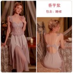 Guiruo Sexy Mesh Lace Steel Ring Gathering Chest Cushion New Year Sling Sleeping Dress Outer Robe Home Suit Set J2670