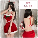 Guiruo Fun Lingerie Velvet Backless Plush Christmas Dress Sexy Love Hollow out Suspended Dress Uniform Set 2930