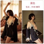 Guiruo Lace Sexy Open Front Temptation Thin Sling Sleeping Dress Lace up Sleeping Robe Bathrobe Women's Home Furnishing Set 272