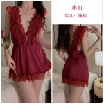 Guiruo Lingerie Summer Ice Silk Lace Collage Sexy Deep V Backless Temptation Waist Pure Desire Home Sleeping Dress 1480