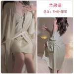 Guiruo Satin Lace V-Neck Gathered with Chest Cushion Lace Strap Cross Back Sleeping Dress Outer Robe Home Suit Set J3336