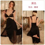 Rose like Spring and Summer Pure Desire Mesh Perspective Attractive Long Ice Silk Comfortable Sleeping Dress Women's Home Fury Set S2787