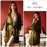 Guiruo Sexy Spring/Summer Lace Embroidery Deep V Open Back Split Temptation Sling Sleeping Dress Outer Robe Home Suit Set 272