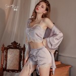 Guiruo Spring/Summer Sexy Lace Suspender Shorts Two Piece Set Lace up Cardigan Women's Home Furnishing Set Sent on behalf of 1481