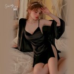 Guiruo Velvet Open Back Sexy Charm Split Sleeping Dress Simple and Comfortable Lace up Outer Robe Women's Home Fur Set 2821