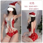 Guiruo Fun Underwear Sexy Velvet Hollow Christmas Bodysuit Open Back Role Playing Uniform Set 19985