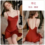 Guiruo Spring/Summer Sleeping Skirt Private Room Swinging Collar Split Spicy Temptation Sling Sleeping Dress Women's Outrobe Home Suit Set 1910