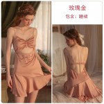 Guiruo brand sexy backless seductive pajamas, ice silk comfortable hollow out suspender pajamas, women's home clothing set 2226