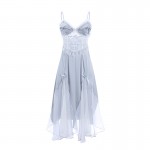 Guiruo Sexy Deep V Butterfly Chest Cup with Cushion Sweet Lace Translucent Satin Nightgown Outer Robe Home Suit W2785