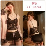 Guiruo Brand Summer Sexy Deep V Temptation Lace Perspective Lace Lace Up Outrobe Women's Home Furnishing Set Issued on behalf of 19079