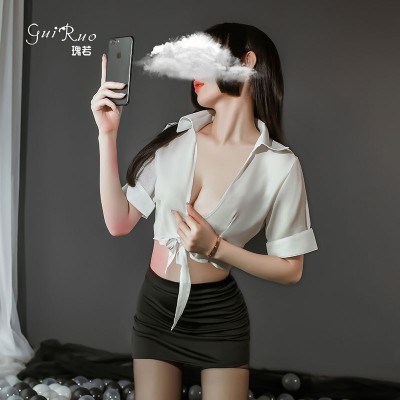 Guiruo Fun Underwear Perspective Temperament Cardigan Sexy Wrap Hip Short Skirt OL Teacher's Uniform Temptation Passion 088