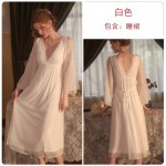 Guiruo Spring/Summer New Sexy Solid Color Mesh Chest Cushion Pajamas Women's Open Back Long Pajama Dress Home Suit Set 2055