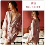 Guiruo brand European and American sexy deep V satin lace pajamas with open back suspender pajamas, pajamas, and home clothing set 267