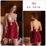 Guiruo Brand French Temperament Sexy Suspended Sleeping Dress Deep V Open Back Velvet Robe Cardigan Home Suit Set 588