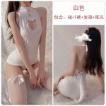 Guiruo Fun Lingerie Sexy Hollow Out Dew Breast Temptation Hanging Neck Slim Fit Sleeping Dress Cat Girl Uniform Sexy Set 805