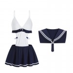 Guiruo Fun Lingerie Backless Doll Neck Low cut Short Pleated Skirt Pure Student Women's Uniform Set 2935