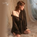 Guiruo Brand Sexy Backless Sexy Sexy Sleepwear Chiffon Perspective Sexy Shirt Women's Home Suit Set 2365