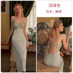 Guiruo Brand Sexy Suspended Sleeping Dress Deep V Open Back Long Dress Solid Comfortable Outer Robe Women's Home Furnishing Set Q2455